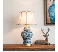 HPTHLY Chinese Traditional Style Table Lamp Porcelain Temple Jar Blue Floral White Desk Nightstand Lamp For Living Room Bedroom House Bedside Home Office(38 * 64Cm)