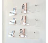 HPTHLY Clear Acrylic Shelf Vinyl Record Shelf 3-Pack Acrylic Magazine Rack, Brochure Sign Holders Flyer Display Stand Shelf Menu For Bookshops Nursery, Wall Mounted Clear L(W 60Cm)