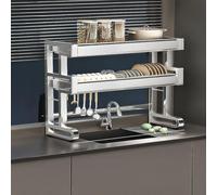 HPTHLY Desktop Dish Rack Drain Rack Above The Sink Expandable Sink Side Dish Drain Rack Expandable Dish Drying Rack Extra Large (Silver Double layer76cm/29in)