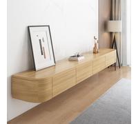 HPTHLY Elegant Wall Mounted Tv Stand Floating Black Solid Wood Media Console With 2 Drawers Stylish Storage Shelf For Living Room Or Bedroom (Bois-140Cm)