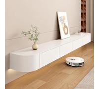 HPTHLY Elegant Wall Mounted Tv Stand Floating Black Solid Wood Media Console With 2 Drawers Stylish Storage Shelf For Living Room Or Bedroom (Blanc-280Cm)