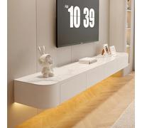 HPTHLY Elegant White Wall Mounted Tv Stand With Storage 180 Cm Wooden Tv Console For Living Room And Bedroom Stylish Media Unit For Flat Screens Modern Furni(Texture Blanche-160Cm/63In)