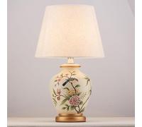 HPTHLY Farmhouse Ceramic Table Lamp Bird Floral Desk Nightstand Lamp Vintage Rustic Porcelain Bedside Lamp(Bird Linen)