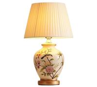 HPTHLY Farmhouse Ceramic Table Lamp Bird Floral Desk Nightstand Lamp Vintage Rustic Porcelain Bedside Lamp(Bird Pleated)