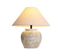 HPTHLY Farmhouse Ceramic Table Lamp White Rustic Clay Pot Bedside Lamps With Fabric Shade Decor For Living Room Bedroom House Nightstand
