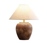 HPTHLY Farmhouse Clay Pot Table Lamp Rustic Brown Bedside Nightstand Lamps With Fabric Drum Shade For Living Room Bedroom Home Office