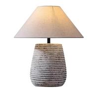 HPTHLY Farmhouse White Ceramic Table Lamp Modern Handmade Rustic Nightstand Lamp With Fabric Drum Shade For Living Room, Bedroom, Bedside