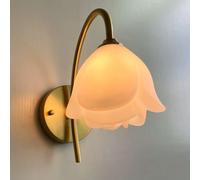 HPTHLY Flower Wall Sconced Mid Century Wall Sconce Antique Brass Hallway Wall Light Milk White Rose Floral Wall Mounted Wall Lamp For Girls Bedroom Bathroom