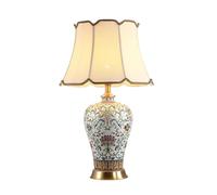 HPTHLY Hand-Painted Lotus Ceramic Table Lamp 27.9" Vintage Nightstand Lamp Ceramic Lamp Body And Fabric Lampshade For Bedroom Living Room Office