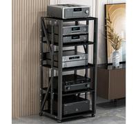 HPTHLY Hifi Racks3/4/5-Tier Audio Stand Wooden Corner Shelf Movable Av Media Player Stand Stereo Component Cabinet Multi-Function Open Storage Rack For Home/(Black-5 Tier)