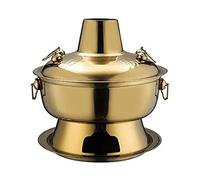 HPTHLY Household Charcoal Pure Copper Hot Pot, Copper Hot Pot Asian Charcoal Copper Hot Pot Kitchen Non-Stick Pan Tableware,Brass,32cm (Brass 36cm)