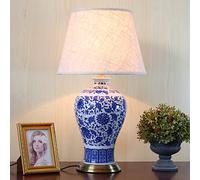 HPTHLY Large Oriental Ceramic Table Lamp 66 * 30Cm Bedroom Bedside Lamp Painted Blue And White Porcelain Desktop Lamp Mid Century China Antique Ceramics Desk(B)