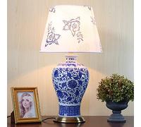HPTHLY Large Oriental Ceramic Table Lamp 66 * 30Cm Bedroom Bedside Lamp Painted Blue And White Porcelain Desktop Lamp Mid Century China Antique Ceramics Desk(E)