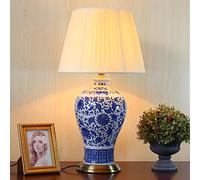 HPTHLY Large Oriental Ceramic Table Lamp 66 * 30Cm Bedroom Bedside Lamp Painted Blue And White Porcelain Desktop Lamp Mid Century China Antique Ceramics Desk(C)