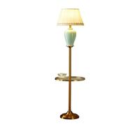 HPTHLY Light Floor Lamp With Table Metal/Glass Led Side Table And Floor Lamp Traditional - Vintage Standing Pole Lamp For Living Room, Bedroom And Office - R