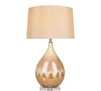 HPTHLY Living Room Bedroom Table Lamp Pearl Glaze Ceramic Desk Lamp Creative Water Drop Bedside Table Lamp Handmade Fabric Lampshade Crystal Base Modern Bedr