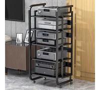 HPTHLY Media Stereo Cabinet Standav Media Stand, 4/5-Tier Hifi Rack Stereo Racks Audio-Video Shelving, Record Player Console Wooden Cabinet, Cd Rack Tv Enter(Black-50X42.5X110Cm)