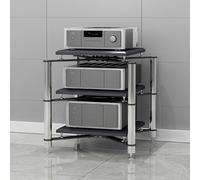 HPTHLY Media Stereo Cabinet Standav Media Stand Corner Shelf, 1/2/3/4 Layer Audio Video Tower, Amplifier Stand, Hifi Media Storage Racks, For Game Console/Dv(Stainless Steel Frame-3-Tier)