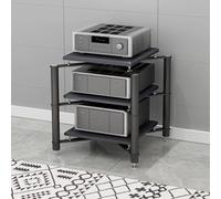 HPTHLY Media Stereo Cabinet Standav Media Stand Corner Shelf, 1/2/3/4 Layer Audio Video Tower, Amplifier Stand, Hifi Media Storage Racks, For Game Console/Dv(Black Frame-3-Tier)