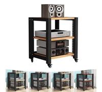 HPTHLY Media Stereo Cabinet Standheavy Av Media Stand 4-Tier Record Player Stand With Casters Audio Tower Hi-Fi Rack Cd Player Stand Adjustable Stereo Compon(Walnut-60X50X64Cm)