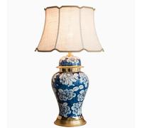 HPTHLY Minimalist Ginger Jar Ceramic Nightstand Table Light Modern Nordic Fabric Blue White Bedroom Table Lamp Chinese Style Classic Cottage Bedside Desk Lig