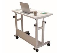 HPTHLY Mobile Overbed Desk Laptop Tray With Adjustable Height And Wheels Rolling Over Bed Computer Writing Table For Sit To Stand Workstation Portable Standi(White-60X40Cm)