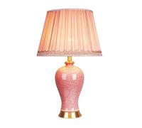 HPTHLY Modern Ceramic Nightstand Lamp Mid Century Table Lamp Pink Ceramic Lamp Body With Brass Base With Fabric Lampshade For Bedroom Living Room Reading Roo