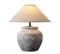 HPTHLY Modern Handmade Ceramic Table Lamp Farmhouse Bedside Lamp Rustic Style Desktop Lamp With White Linen Drum Shade For Living Room Bedroom Office