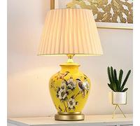 HPTHLY Modern Led Ceramic Table Lamp, Chinese Style Hand-Painted Flowers And Birds Ceramic Table Lamp, Light Luxury Table Lamp With Fabric Shade For Living R