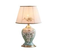 HPTHLY Modern Simple Nightstand Lamps Ceramic Carving Flowers Table Lamp House End Table Lamps With Fabric Lampshade For Living Room Bedroom(Blue)