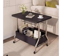 HPTHLY Movable Sofa Side Table Rolling NightStand Bedside Cart with Detachable PU Storage Basket Small End Table on Wheels for Bedroom Living Room (Black 60x40x55CM)