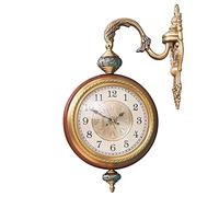 HPTHLY Pure Copper -Look Round Wall Hanging Double Sided Two Faces Retro Clock Chandelier With Scroll Side Mount Decoration,B