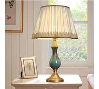 HPTHLY Reading Lamp Desk Lamp European-Style Table Lamp Bedroom Bedside Lamp Creative American Living Room Dimmable Full Copper Ceramic Lamp Table Lamp/Dimme(Power Switch Button)