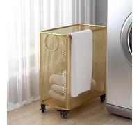 HPTHLY Rolling Laundry Basket On Wheels - Versatile Metal Storage Cart For Yoga Mats, Laundry, Towels - Multi-Functional Nizer For Bathroom, Bedroom, And Home Use (Gold-50X30X57Cm)