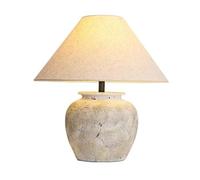 HPTHLY Rustic Farmhouse Ceramic Table Lamp Handmade Creative White Lamp Body Nightstand Lamp With Off-White Fabric Lampshade For Living Room Bedroom Home Off