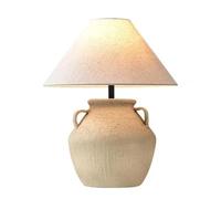 HPTHLY Rustic Farmhouse Ceramic Table Lamp Mid Century Modern Nightstand Lamp With White Fabric Drum Shade For Living Room, Bedroom, Bedside