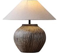 HPTHLY Rustic Farmhouse Table Lamp Bedside Nightstand Decor Ceramic Reading Brown White Checkered End Table Lamps With Linen Drum Shade For Living Room Bedro(L)