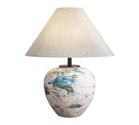 HPTHLY Rustic Hand Drawn Ceramic Table Lamp Farmhouse Nightstand Lamp Blue&White Ceramic Lamp Body End Table Lamps For Bedroom Living Room Home Office