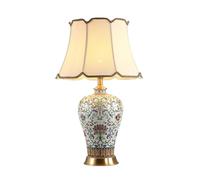 HPTHLY Rustic Lotus Ceramic Table Lamp Copper Enamel Color Ceramic Nightstand Lamp With Fabric Lampshade For Bedroom Living Room Office