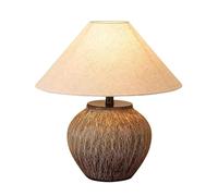 HPTHLY Rustic Style Stripes Ceramic Table Lamp Farmhouse Handmade Rough Ceramics Desktop Lamp Vintage Nightstand Lamp For Living Room Bedroom Bedside