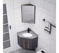 HPTHLY sinkBathroom Vanity Corner Small Bathroom Vanity with Sink and Mirror Cabinet Wall Mounted Bathroom Vanity Sink Set for Small Space Bathroom Cabinet with,Gris-One Size
