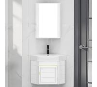 HPTHLY sinkBathroom Vanity Sink Corner Vanity Cabinet with Ceramic Sink & Mirror Cabinet Wall Mounted Bathroom Vanity Sink Set for Small Space,B-38cm/15in