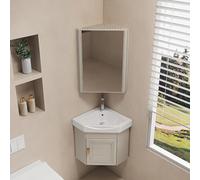 HPTHLY sinkCompact bathroom sink corner bathroom vanity with sink Corner Bathroom Vanity Sink Combo w/Hot and Cold Faucet Drain Wall Mounted Cabinet Set For Small,One Color-48 * 48cm