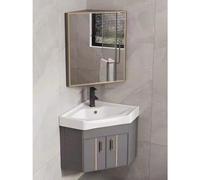 HPTHLY sinkCorner Vanity Cabinet with Ceramic Sink & Mirror Cabinet Wall Mounted Clearance Bathroom Vanity Sink Set for Small Space Floating Washing Hand Basin,Grey-48cm/18.89in