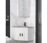 HPTHLY sinkModern Wall Mounted Bathroom Vanity Sink Corner Bathroom Cabinet Sink for Small Spaces with Mirror Cabinet Washing Hand Basin Design Rock Slab Surface,One Color-Gray white