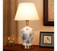 HPTHLY Table Lamp 20-Inch Farmhouse Ceramic Table Lamp, Painted Flowers Desk Lamp For Bedroom Living Room, Ceramic Ginger Jar Lamp(A)