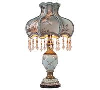 HPTHLY Table Lamp 22" Retro Table Lamp Victorian Style Resin Desk Lamp, Fabric Shade, European Eye-Caring Beside Lamp For Living Room Office Desk Lamp, Blue,