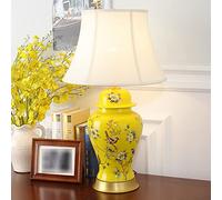 HPTHLY Table Lamp 27.1 Inch European-Style Living Room Decorative Lamp, Hand-Painted Flower And Bird Ginger Jar Nightstand Lamp Large Size Ceramic(B-69X40Cm)