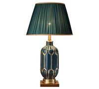 HPTHLY Table Lamp American Ceramic Table Lamp Hand-Painted Gilt Bedroom Bedside Lamp Dark Green Glazed Ceramics Desk Lamp 26.8×15.8Inch, Push Button Switch