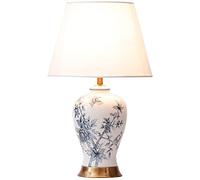 HPTHLY Table Lamp Chinese Blue And White Porcelain Table Lamp Study Room Decorative Lamp With White Fabric Barrel Shade,Gold Base Bedroom Table Lamps Makeup(60X36Cm)